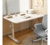 YCVAWEOD White Small Computer Desk, Modern Simple Style Desk, Rotating Button Adjustable Height 26.5-35.4" Standing Table, Work Desk for Home, Small Apartment, Guest Room LWX