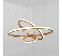 YCVAWEOD Wooden Annulus Pendant Light, Ultra-Thin Log Hanging Lamp with Acrylic Shade, 3-Ring DIY Adjustable Chaner Lighting Fixture, Dining Room Suspension Lamps, Modern LED Drop Lights LWX