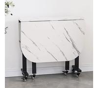 YCVAWEOD Wooden Drop Leaf Dining Table, With 6 Wheels - Folding & Extendable Space Saving Kitchen Table For Living Room - Multifunctional Foldable Furniture,Carbon Steel Bracket(C,120x80x75cm) LWX