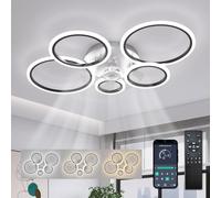 ycwdcz Black Modern Ceiling Fan Silent Circle Ceiling Fans with Lights and Remote DC Motor Reversible Summer Winter Mode for Bedroom Living Room Kitchen, 100cm