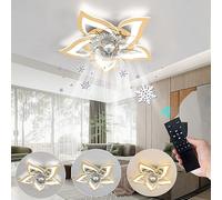 ycwdcz Ceiling Fan with Light and Remote Control Flower Shaped Chrome Ceiling Light with Fan Mute Reversible Dc Motor 6 Speed Led Dimmable Chandelier Fan for Bedroom Living Room Winter Summer-Gold