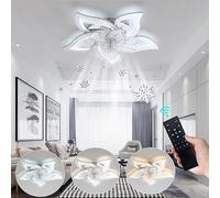 ycwdcz Ceiling Fan with Light and Remote Control Flower Shaped Chrome Ceiling Light with Fan Mute Reversible Dc Motor 6 Speed Led Dimmable Chandelier Fan for Bedroom Living Room Winter Summer-Silver