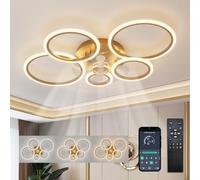 ycwdcz Ceiling Fans with Lights and Remote App, Circle Ceiling Fans with Lamps Dimmable, 6 Speed, Quiet Reversible DC Motor, Modern Led Fanlight for Bedroom, Living Room, Lounge, Gold