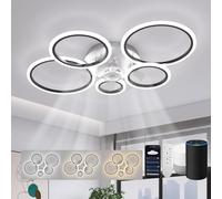 ycwdcz Ceiling Fans with Lights Compatible with Alexa and Google Assistant, Ring Ceiling Fans with Lamps Dimmable, 6 Speed, Quiet Reversible DC Motor, Led Fanlight for Bedroom, Living Room, Lounge