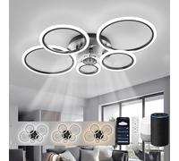 ycwdcz Ceiling Fans with Lights Compatible with Alexa and Google Assistant, Ring Ceiling Fans with Lamps Dimmable, 6 Speed, Quiet Reversible DC Motor, Led Fanlight for Bedroom, Living Room, Lounge