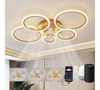ycwdcz Ceiling Fans with Lights Compatible with Alexa and Google Assistant, Ring Ceiling Fans with Lamps Dimmable, 6 Speed, Quiet Reversible DC Motor, Led Fanlight for Bedroom, Living Room, Lounge