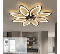 ycwdcz Smart Ceiling Fan with Light 90cm, Works with Alexa (BLE Mesh), Low Profile Bladeless Fan with Dimmable 90W LED, 6-Speed Silent DC Motor, Reversible Airflow for Bedroom & Lounge, Black