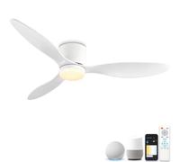 ycwdcz Smart Ceiling Fans with Lights, 42” Low Profile Flush Mount for Bedroom, WiFi Voice Control via Alexa/Google Home, Quiet DC Motor, Dimmable LED 3 Colour Temps, 6 Speeds, Reversible - White