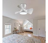 ycwdcz Wood Grain Small Kids Ceiling Fan with Light and Remote Control Quiet Reversible Dc Motor 6 Speed Fan Light for Living Room Bedroom Led Dimmable Ceiling Light-White