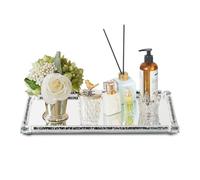 YCWF Glass Vanity Tray with Crushed Diamond,Perfume Tray,Mirror Vanity Trays for Bedroom Dresser,Crystal Cosmetic Makeup Tray,Decorative Tray for Home Decor Gift(Black Crushed Diamond), 1142109CK78F