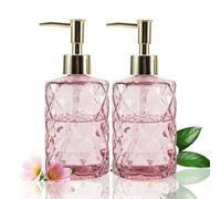 YCWF Pink Glass Soap Dispensers for Bathroom,2 Pack 12 Oz/330 ml Clear Hand Soap Dispenser with Gold Pump,Dish and Lotion Soap Dispenser,for Kitchen Sink,Countertop,Bathroom