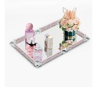 YCWF Pink Mirror Tray for Vanity,Pink Crushed Diamond Filled Crystal Glass Tray,Cosmetic Makeup Perfume Tray,Jewelry Trinket Tray,Decorative Tray for Home Decorative,Party,Hotel Banquet