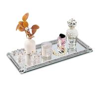 YCWF Silver Mirror Perfume Tray for Dresser,Crushed Diamond Filled Glass Vanity Tray,Decorative Bathroom Tray,Crystal Tray for Home Decorative,Party,Hotel Banquet,13.8''x5.9''x1'',Silver
