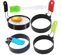 YCWUOFYO Egg Rings for Frying,4 Pack Stainless Steel Egg Rings,Non Stick Egg Rings with Anti-Scald Folding Handle and an Oil Brush, Egg Mold for Fried Eggs Pancake Mini Burger Patty Molds
