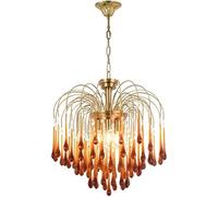 YCWZKJ Chandelier Tea Color Crystal Chandelier Water Droplets Pendant Light American Light Luxury Retro Snot Hanging Lamp French Italy Living Room Dinning Room Bedroom Aisle Cloakroom