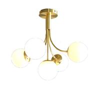 YCWZKJ E27 Glass Chandelier During Light,Brushed Brass With White Frosted Globes Branch Molecule Ceiling Light For Living Dining Room Restaurant,Light Luxury Magic Bean Sucks The Top Lam-