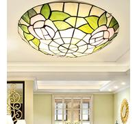 YCWZKJ Tiffany Ceiling Light Flush Mount, Dimmable Stained Glass LED Ceiling Lamp, E27 Bulb, European Pastoral Style Bedroom Chandeliers Lighting for Living Room Bedroom Bathroom Hallway,