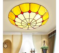 YCWZKJ Tiffany Ceiling Light Flush Mount, Dimmable Stained Glass LED Ceiling Lamp, E27 Bulb, European Pastoral Style Bedroom Chandeliers Lighting for Living Room Bedroom Bathroom Hallway,