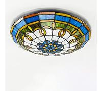 YCWZKJ Tiffany Ceiling Light Flush Mount, Dimmable Stained Glass LED Ceiling Lamp, E27 Bulb, European Pastoral Style Bedroom Chandeliers Lighting for Living Room Bedroom Bathroom Hallway,