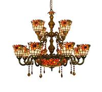 YCWZKJ Tiffany Style Large 2 Tiers Ceiling Lamps Chandelier, Stained Glass Sun Flower Design Crystal Many Arms Pendant Lights Fixtures, for Dining Room, Hotel, Stairway