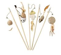 YCXMBH 5pcs Teaser Feather Toys Kitten Funny Colorful Rod Cat Wand Toys Wood Pet Toys Interactive Stick Pet Supplies
