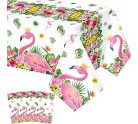 YCXTCZ 4 Packs Flamingo Tablecloth Hawaiian Luau Tablecloths Tropical Palm Leaves Table Cloth Hawaii Plastic Table Covers for Tropical Party Decorations Aloha Safari Jungle Party Supplies 51 x 86 IN