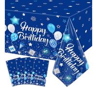 YCXTCZ 4 Packs Stars Happy Birthday Tablecloths Navy Blue Party Tablecloth Navy Blue Birthday Decoration for Kid Boy Girl Party Decoration Anniversary 51 x 86 IN