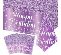 YCXTCZ 6 Packs Happy Birthday Tablecloths Purple Silver Birthday Tablecloths Ombre Purple Plastic Tablecloth Diamond Party Decoration for Kid Boy Girl Party Decoration Anniversary 51 x 86 IN