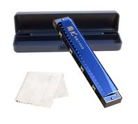 YCXYQ Blue 24 Hole Tremolo Harmonica - Diatonic C Key Profession Harmonica for Beginners, Kids & Adults with Storage Box & Cleaning Cloth