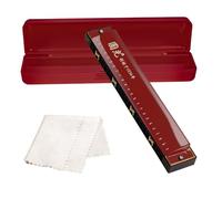 YCXYQ Red - 24 Holes Tremolo Harmonica Polyphony Diatonic C Key 24 Hole Profession Harmonica Beginners Kids Aldults Tremolo Harmonica with Storage Box Cleaning Cloth, YCXYQUS0024