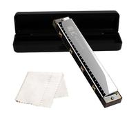 YCXYQ Silver - 24 Holes Tremolo Harmonica Polyphony Diatonic C Key 24 Hole Profession Tremolo Harmonica Beginners Students Aldults with Storage Box Cleaning Cloth