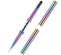 Ycyan 1Pcs Dual-ended Nail Design Brushes Rhinestone Handle Nail Art Liner Brush UV Gel Nail Polish Brush Professional Nail Art Tools Rainbow