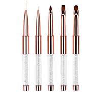 Ycyan 5pc Nail Art Brush Set - Rose Gold Rhinestone Handles with Gel Polish, Liner, Drawing Brushes for Salon & DIY Manicure