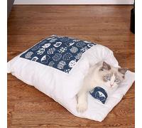 YCYATS Orthopaedic Cat Sleeping Bag, The Soft and Warm Sleeping Bag for Cats, Removable and Washable Cat Cushion, Safety Feeling Pet Bed (L (Within 12 pounds), Blue Cat)