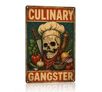 YCYD Culinary Gangster Skull Chef Vintage Metal Tin Sign Kitchen Wall Decor