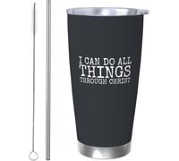 YCYFSC I Can Do All Things Through Christ Coffee Tumbler 20 oz with Lid and Straw Insulated Stainless Steel Tumblers Hot and Cold Tumbler
