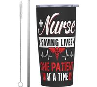 YCYFSC Nurse Saving Lives One Patient At A Time Coffee Tumbler 20 oz with Lid and Straw Insulated Stainless Steel Tumblers Hot and Cold Tumbler