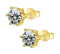 [YCYG] Sterling Silver 0.5ct Moissanite Stud Earrings 6 Prong Setting Classic Solitaire Hypoallergenic Silver & Gold Color, S, Titanium Steel, No Gemstone