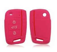 YCYHMHH Car Key Cover Silicone Case For VW For golf 7 MK7 3 Buttons Flip Folding Remote Key Fob For Seat For Skoda Car Accessories-Rose