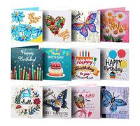 ycyingcheng 12pcs Diamond Painting Greeting Cards, Special Shape Embroidery Kits, Handmade Happy Birthday Greeting Cards with Envelopes for Birthday Thank You Xmas Gift