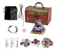 ycyingcheng 26PCS Healing Crystals Set, Crystals And Gemstones Set, 7 Raw and Polished Chakra Healing Crystals in Wooden Gift Box, Car Keychain Pendant for Reiki, Meditation, Christmas Birthday