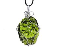 ycyingcheng Bohemian Wire Wrap Pendant, Lab-Grown Moldavite Glass Czech Meteorite Rough Crystal Energy Stone, Irregular Green Stone Novelty Pendants Necklace Unisex Accessory, 5-10g