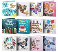 ycyingcheng Happy Brithday Cards, 12pcs 5D DIY Diamond Painting Greeting Card Special Shaped Xmas Postcard, Diamond Embroidery Crystal Rhinestone Painting Arts Craft