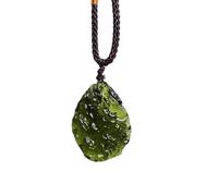 ycyingcheng Man-Made Czech Moldavite Pendant Necklace - Green Glass Teardrop Stone, Bohemian Green Glass Pendant Unisex, Handcrafted Irregular Gemstone Accessory, 1PC(5-10g