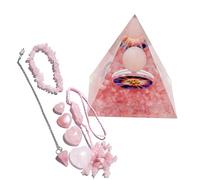 ycyingcheng Natural Rose Quartz Gift Set Crystal Kit-Spiritual Pendulum, Car Ornament, Pyramid, 4 Sizes Heart Stones, Bracelet | Spiritual Decor, Self-Love, Friendship, Meditation Accessories
