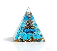 ycyingcheng Orgonite Pyramid Buddha Bronze Statue, 6CM Reiki Healing Crystal Energy Tower, Turquoise Chakra Positive Energy Meditation Tool, Feng Shui Living Room Home Decor Gift (2.36 Inch)