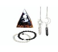 ycyingcheng Taichi Healing Crystal Pyramid Set with Howlite Obsidian Pendant Necklace & Bracelet - Spiritual Gift, Feng Shui Decor, Chakra Meditation, Positive Energy (Friends, Family)