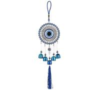 ycyingcheng Turkish Blue Evil Eye Wind Chime, Vintage Metal & Glass Hanging Ornament, Handmade Nazar Protection Charm Keychain for Home Protection Decor Gift (Blue bell flower plate)