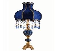 YCYM Victorian Style Table Lamp Blue Fabric Lampshade Hand-Made Antique Varnished Resin Lampbody Small Lamp for Living Room Bedroom,13" W, 22" H. (Q2)