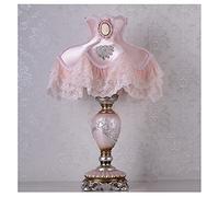 YCYM Victorian Style Table Lamp Pink Lace Fabric Lampshade Hand-Made Antique Painted Resin Lamp Body Princess Small Lamp for Living Room Bedroom,13" W, 21.6" H. (Q8)